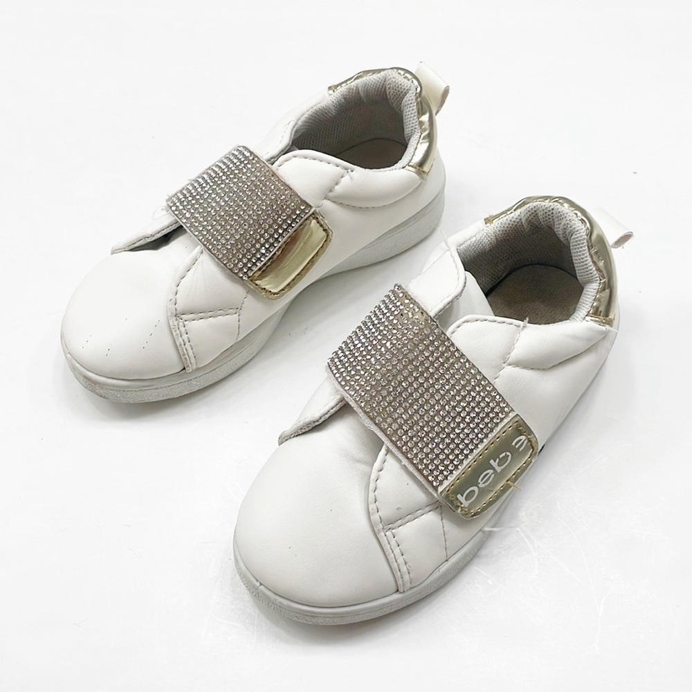 Bebe toddler girls white/gold rhinestone sneakers